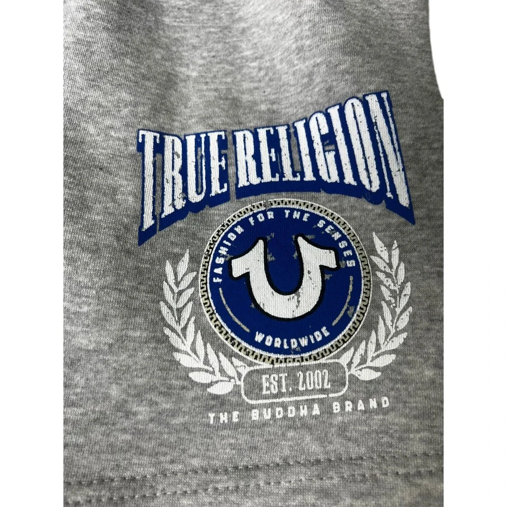 True Religion College HS Shorts Mens Large Heather Gray Logo Sweat Shorts 700927